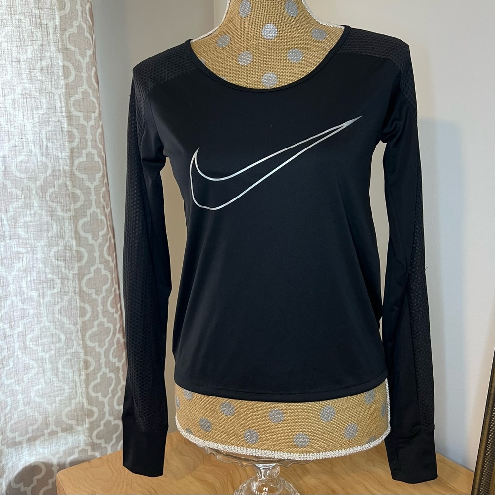 Nike Black Long Sleeve Mesh Panel Tech Top
